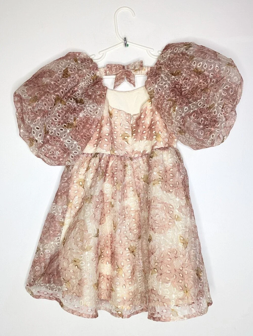 NWT Noralee Nina Blush Pink Cream Eyelet Lace Puff Sleeve Peonie Floral Dress 6